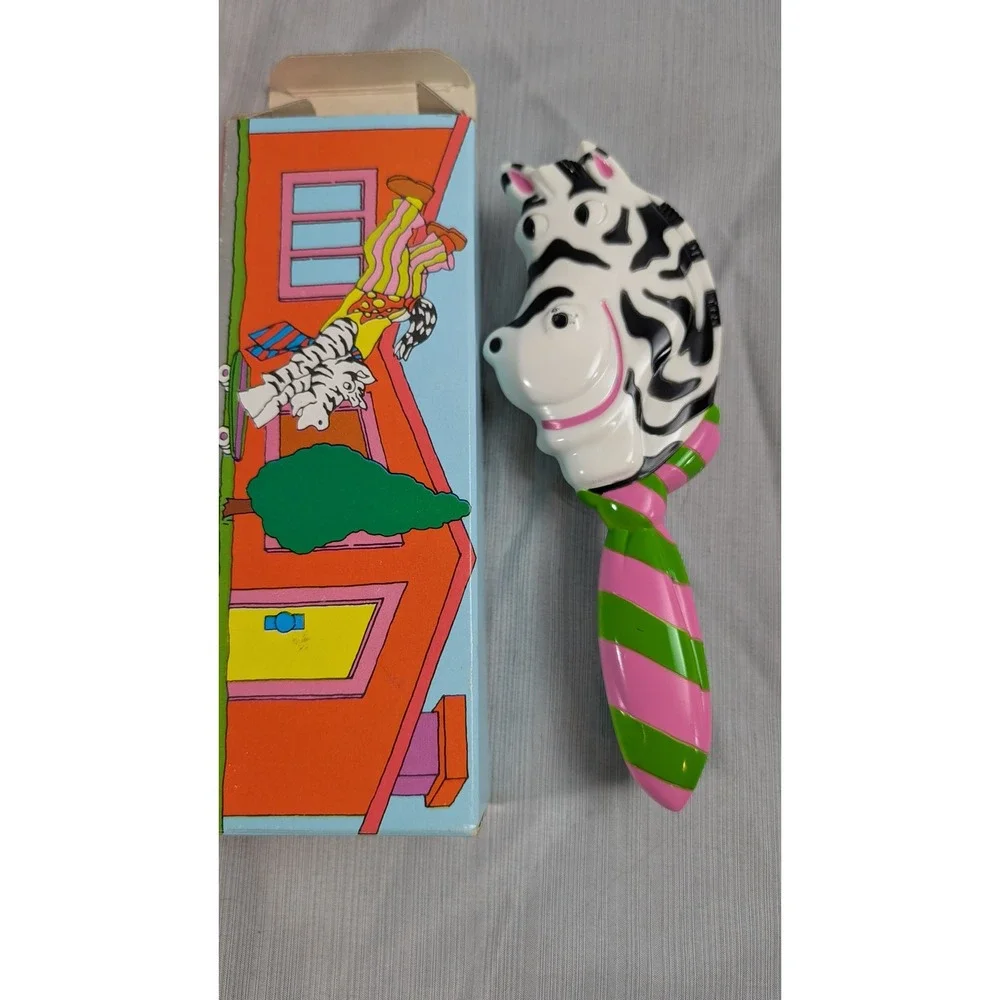 Avon Sweet Pickles Zany Zebra Hair Brush 1978 Vintage Kids White Pink Green